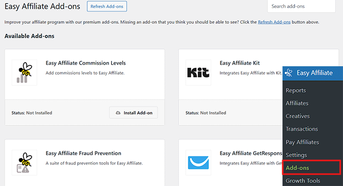 Add addons in Easy Affiliate Add addons in Easy Affiliate