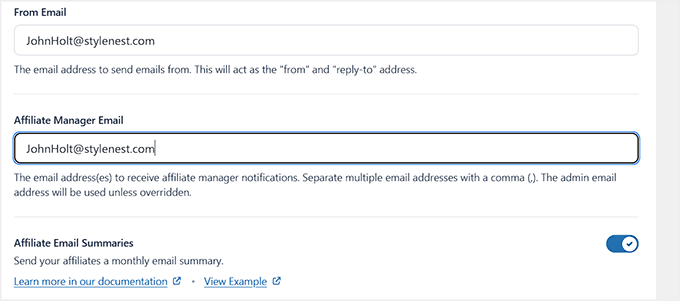 Add affiliate manager email in AffiliateWP Add affiliate manager email in AffiliateWP