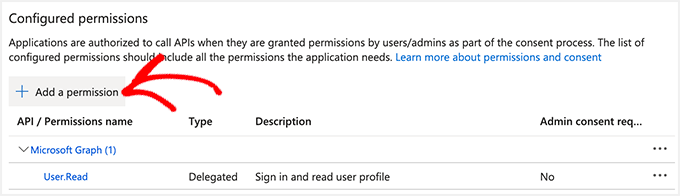 Select the Add a permission option Select the Add a permission option