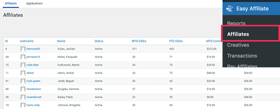 Hantering av anslutna företag i Easy Affiliate