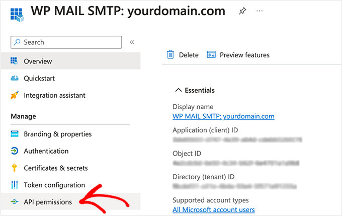 Click the App Permissions option Click the Api Permissions option