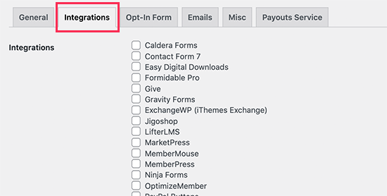 AffiliateWP-integrationer