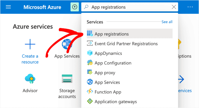 Choosing the App registrations option