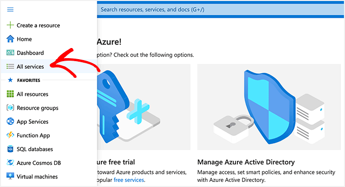 Click All Services option in Azure Portal Click All Services option in Azure Portal