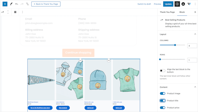 Adding best-selling products to an 'order confirmed' page Adding best-selling products to an 'order confirmed' page