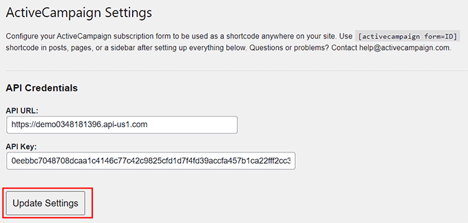 Haz clic en el botón Actualizar configuración