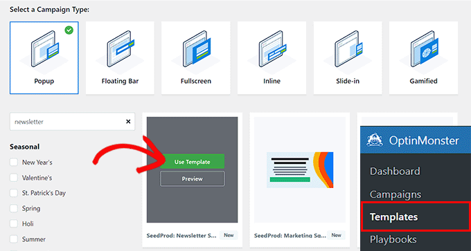Haz clic en el botón Usar plantilla para una plantilla