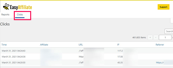 Klickrapporter i Easy Affiliate