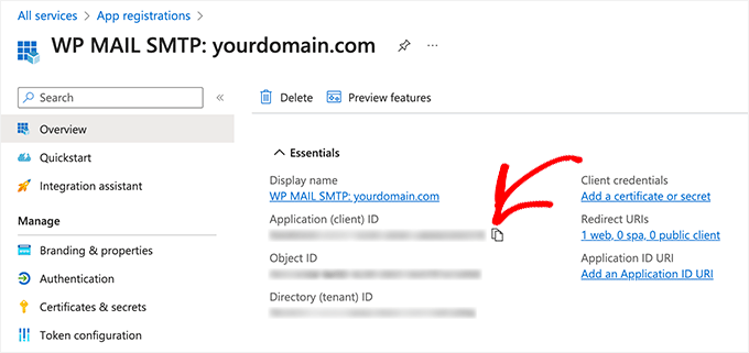 Copy the Application ID Copy the Application ID