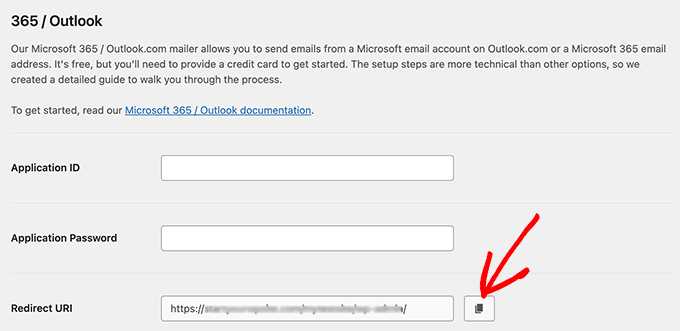 Copy the Redirect URI Copy the Redirect URI
