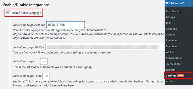 Habilita el complemento de ActiveCampaign