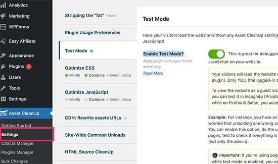 Enable test mode option Enable test mode option