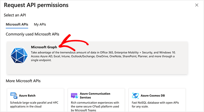 Select the Microsoft Graph option Select the Microsoft Graph option