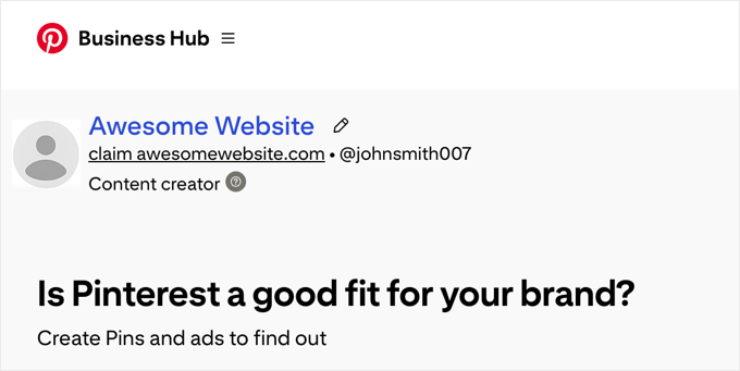 Click the Link on the Pinterest Business Hub Page to Claim Your Site