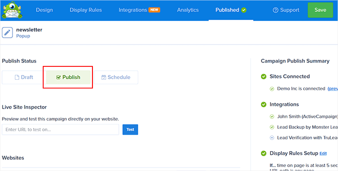Publica tu pop-up de ActiveCampaign