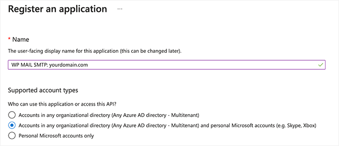 Enter a name and select supported account types Enter a name and select supported account types