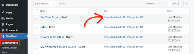 Getting the SeedProd page URL Getting the SeedProd page URL