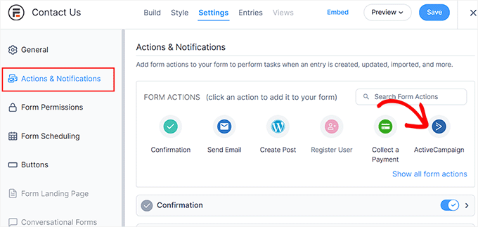 Selecciona ActiveCampaign para la acción