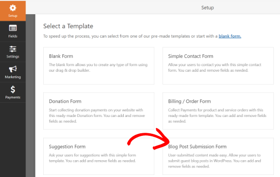 Selecionar o modelo de Formulário de Envio de Postagens do Blog Selecionar o modelo de Formulário de Envio de Postagens do Blog