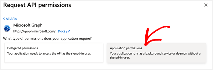 Select application permissions Select application permissions