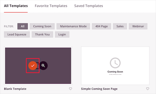 Select SeedProd template Select SeedProd template