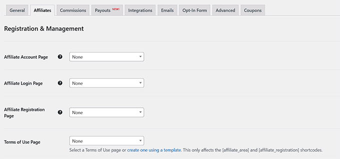 Set the affiliate account page in AffiliateWP Set the affiliate account page in AffiliateWP