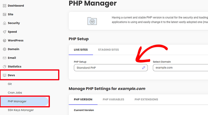 SiteGround PHP manager SiteGround PHP manager