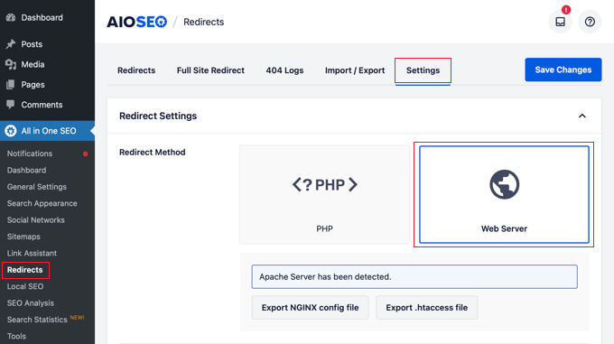 AIOSEO Server Level Redirects AIOSEO Server Level Redirects