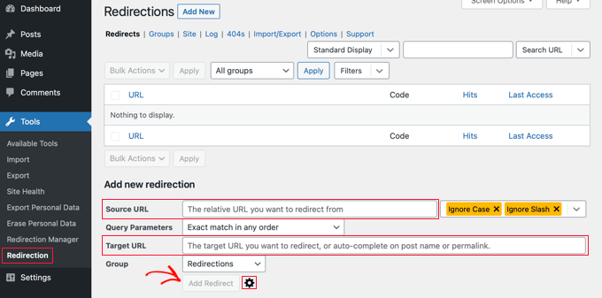Add new redirection Add new redirection