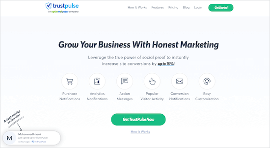 TrustPulse's homepage TrustPulse's homepage