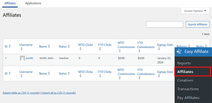 View affiliates in Easy Affiliate View affiliates in Easy Affiliate