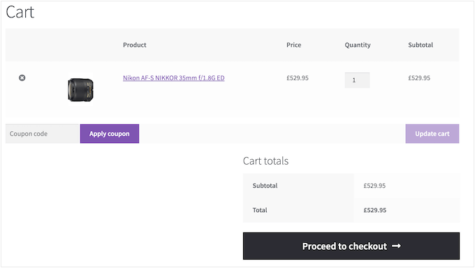 The default WooCommerce cart page The default WooCommerce cart page