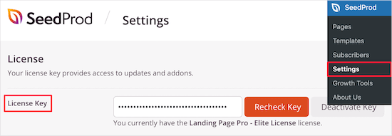 Enter SeedProd license key Enter SeedProd license key
