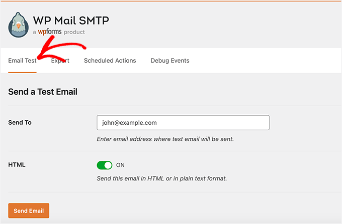 Go to the Email Test tab Go to the Email Test tab