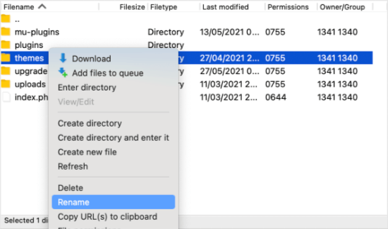 Tema Klasörünü Yeniden Adlandırmak İçin Sağ Tıklayın