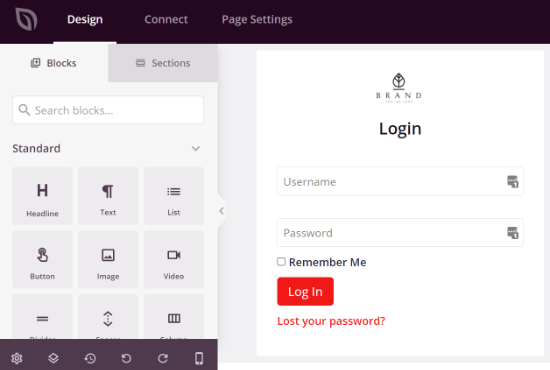 Add blocks to your login page template Add blocks to your login page template