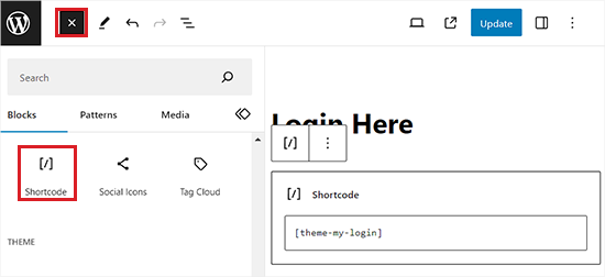 Ajouter le shortcode Theme My Login