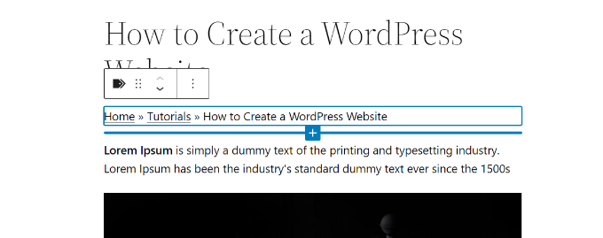 Preview breadcrumb block AIOSEO breadcrumbs block preview