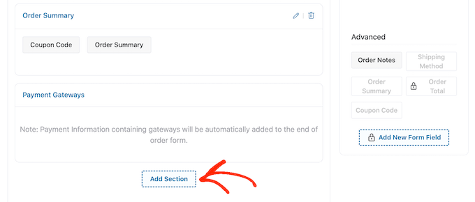 Adding sections to an online store form Adding sections to an online store form