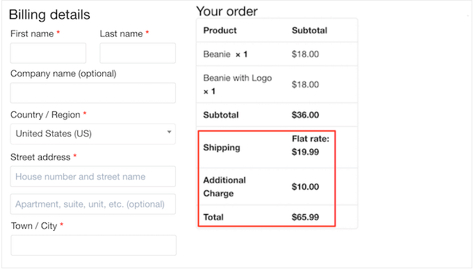 An example of a WooCommerce checkout, with additional fees An example of a WooCommerce checkout, with additional fees