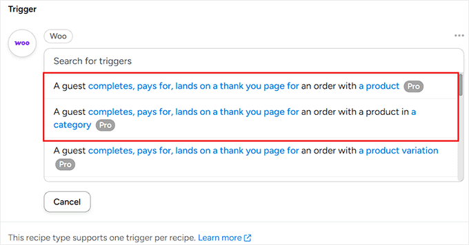 Wählen Sie einen Woo-Trigger