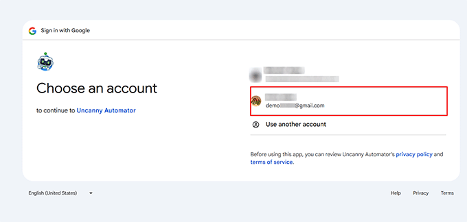 Google-Konto zum Verbinden auswählen