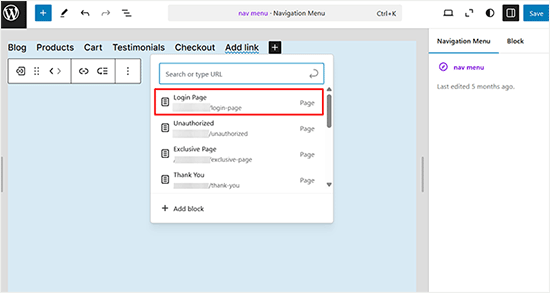 Ajouter la page de connexion au menu de navigation