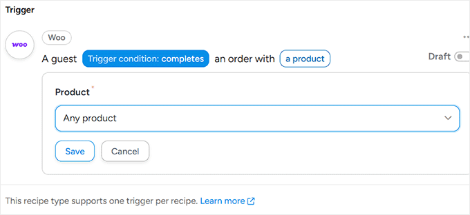 Wählen Sie die Produkte aus, die das Rezept auslösen