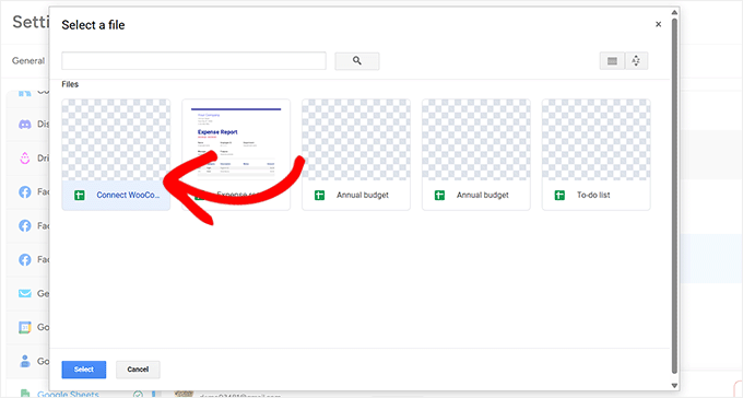 Wählen Sie die Tabelle aus, die Sie für Ihren Shop erstellt haben