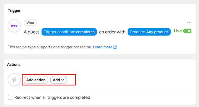 Klicken Sie auf die Schaltfläche „Aktion hinzufügen“