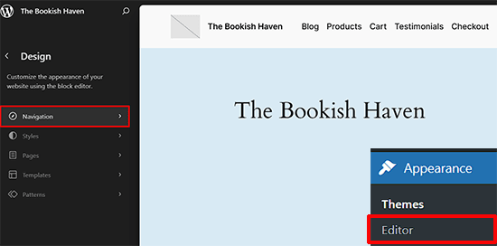 Cliquez sur l'option Navigation dans le panneau de gauche