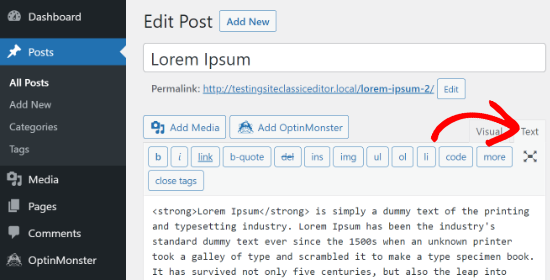 Click on Text in the Classic Editor to edit HTML Click on Text in the Classic Editor to edit HTML