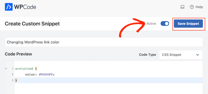 Changing the WordPress link color using WPCode Changing the WordPress link color using WPCode