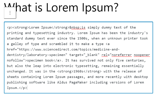 Edit the HTML of an individual block Edit the HTML of an individual block